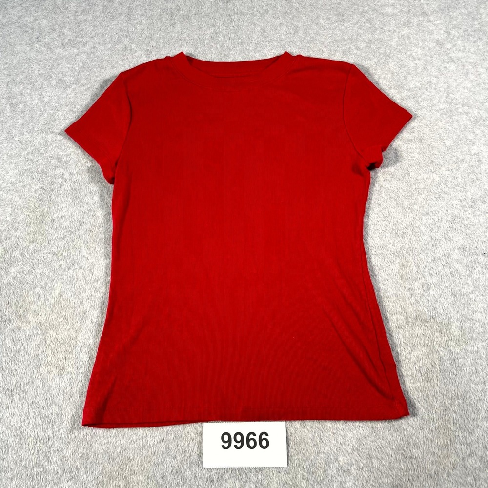 A. new day T Shirt Womens Medium Red Cotton Stretch Ribbed Crew Neck Casual